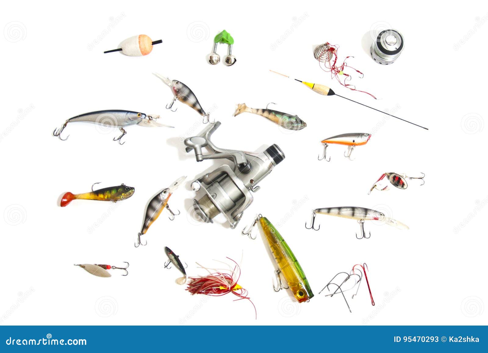 Big Set Fishing Tackle, Isolated on White. Stock Image Image of