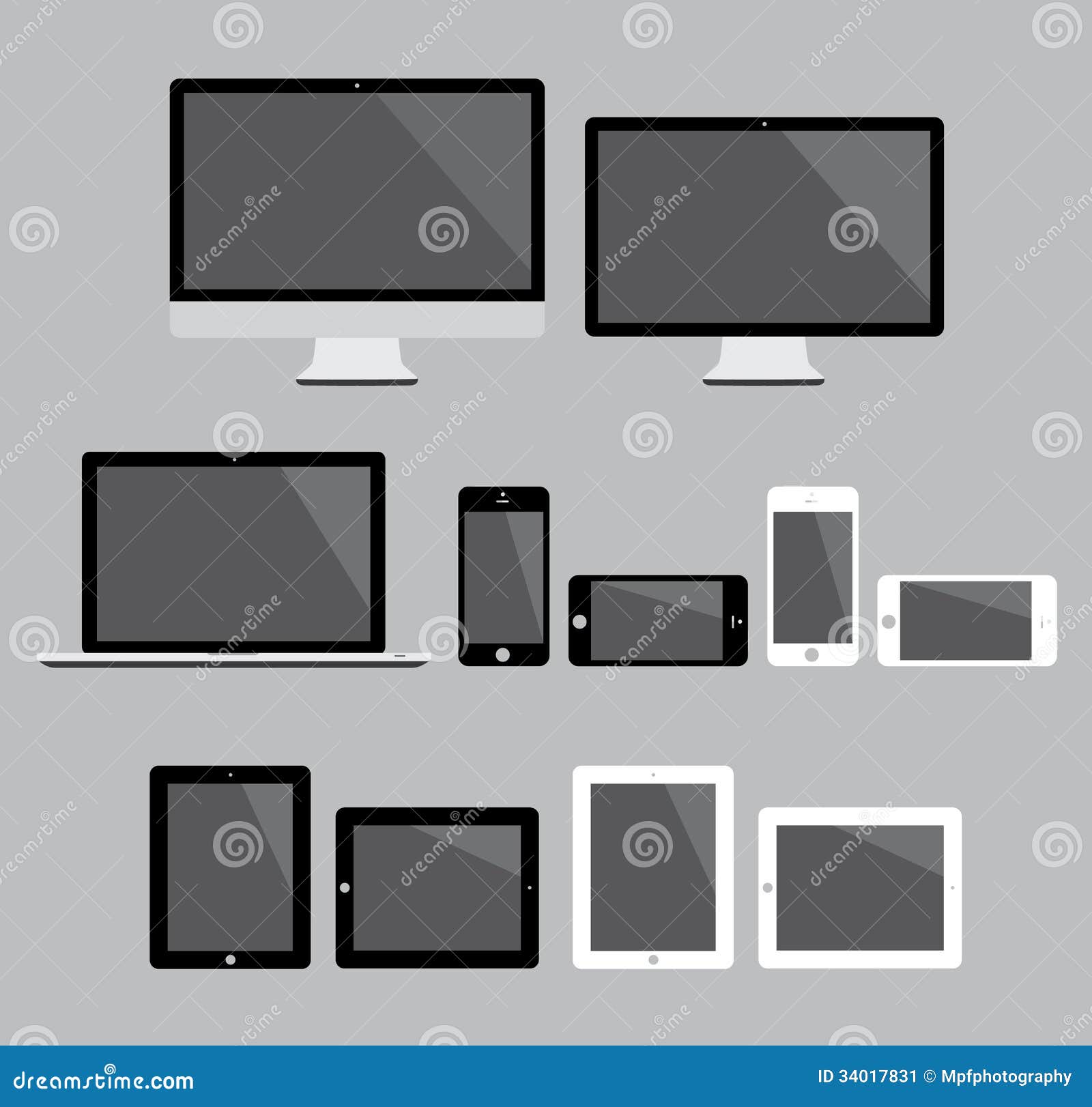 Big set of flat modern electronic devices vector i. Isolated flat electronic devices with two colors.