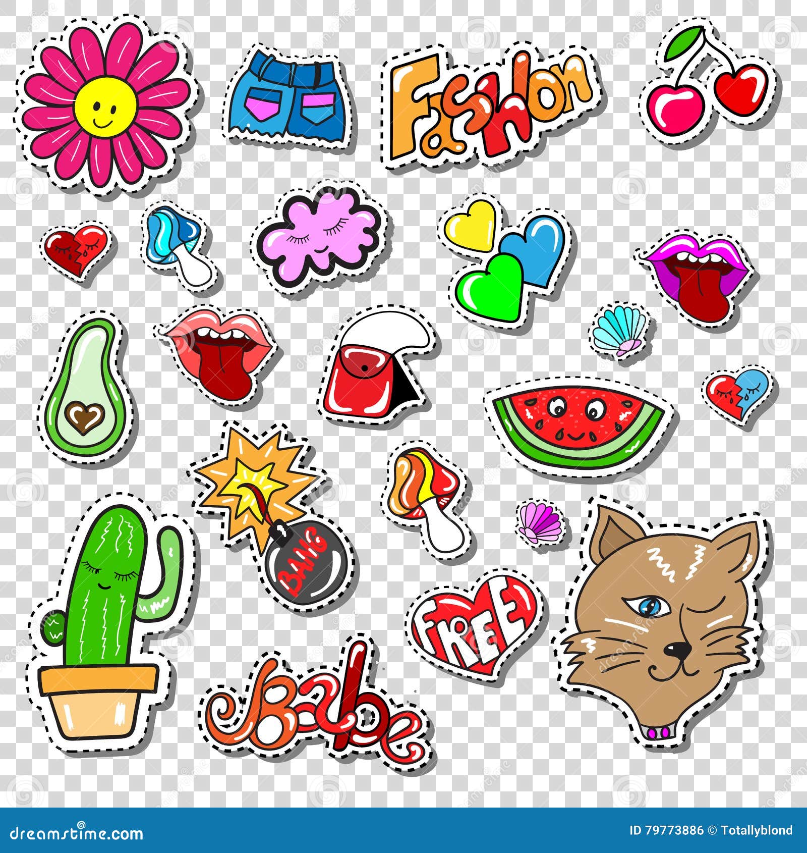 Fashion patch badges big set stickers pins Vector Image