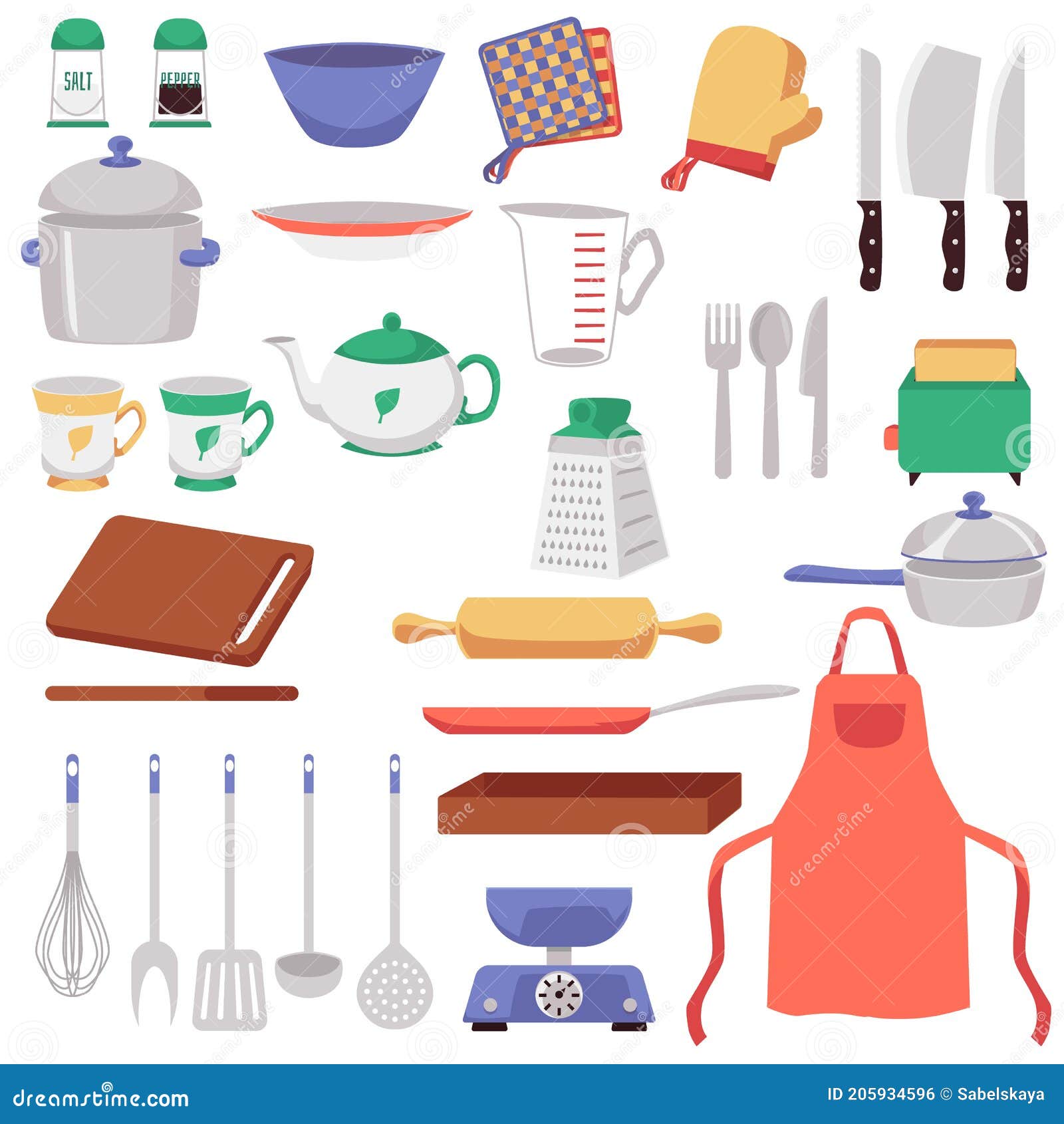 Big Set of Kitchen Utensils and Supplies Cartoon Vector Illustration Isolated. Stock Vector - Illustration of cartoon, kitchen: 205934596 Big Set of Kitchen Utensils and Supplies Cartoon Vector Illustration Isolated. Stock Vector - Illustration of cartoon, kitchen: 205934596