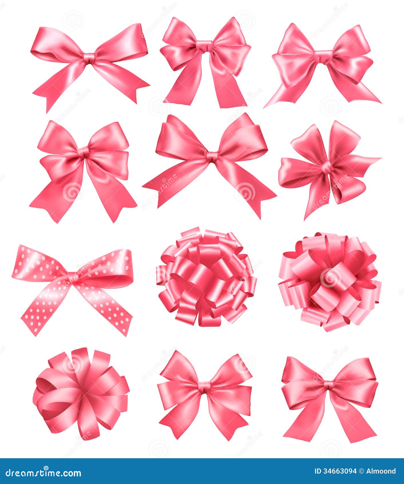 Big Set of Pink Gift Bows and Ribbons. Stock Vector Illustration of