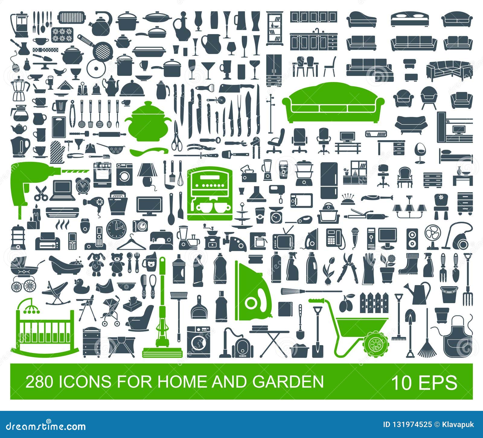 Large set household items and many toys Royalty Free Vector