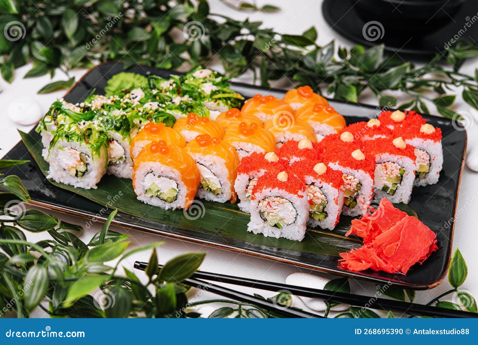 Big Set of Rolls with Wasabi and Pickled Ginger Stock Photo Image of