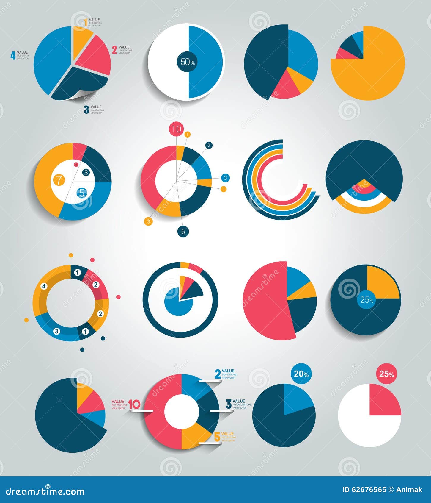 big set of round, circle chart, graph. simply color editable.