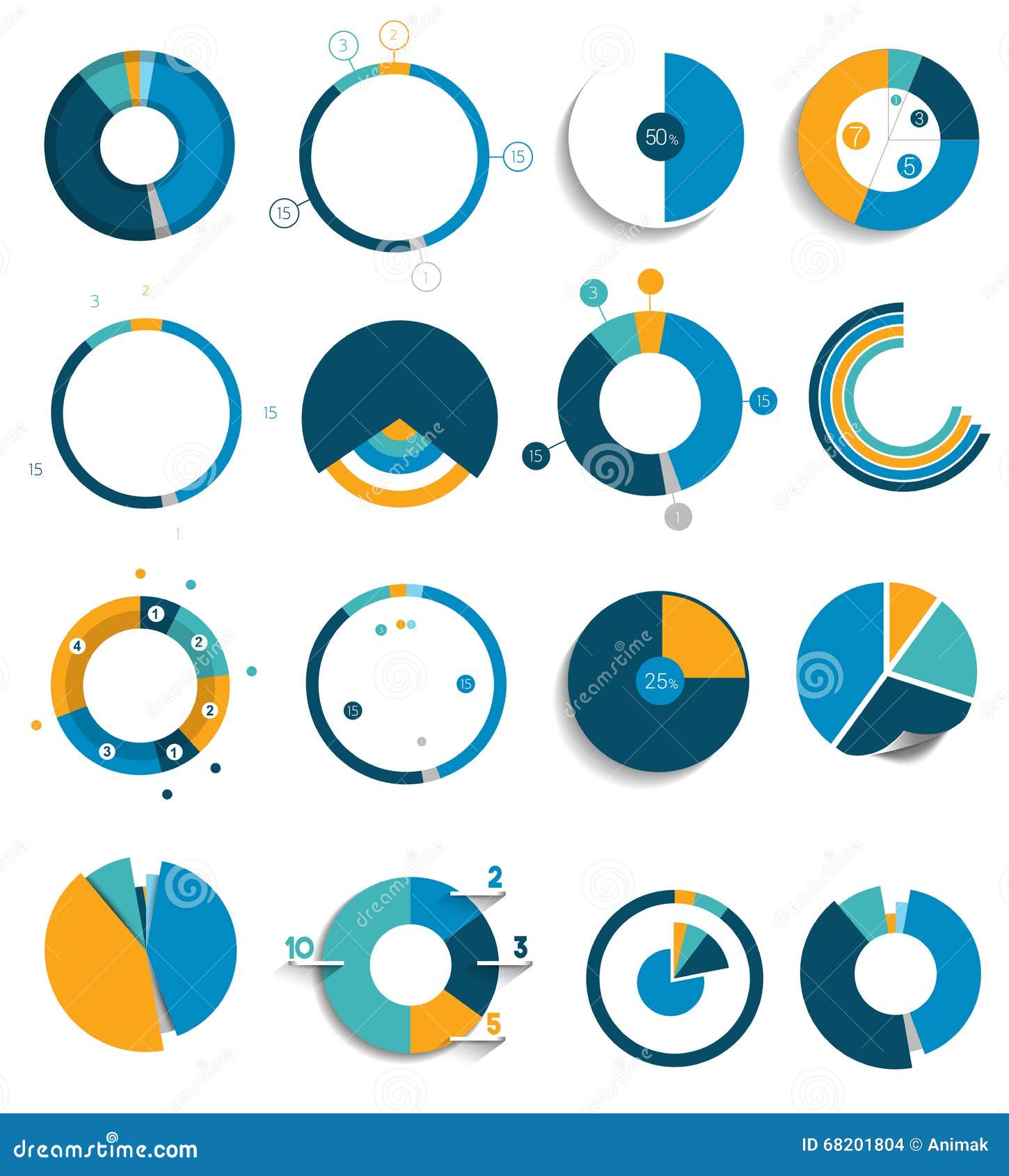 Big Set of Round, Circle Chart, Graph. Simply Color Editable Stock