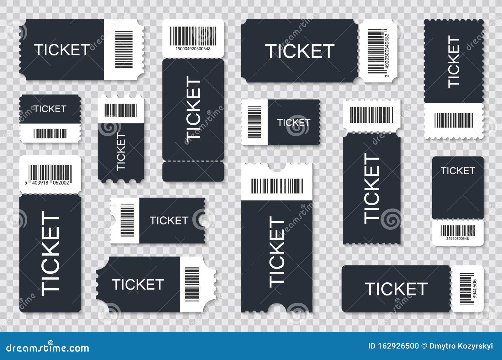 Big Set of Ticket Templates. Concert Ticket, Coupon Stock Vector