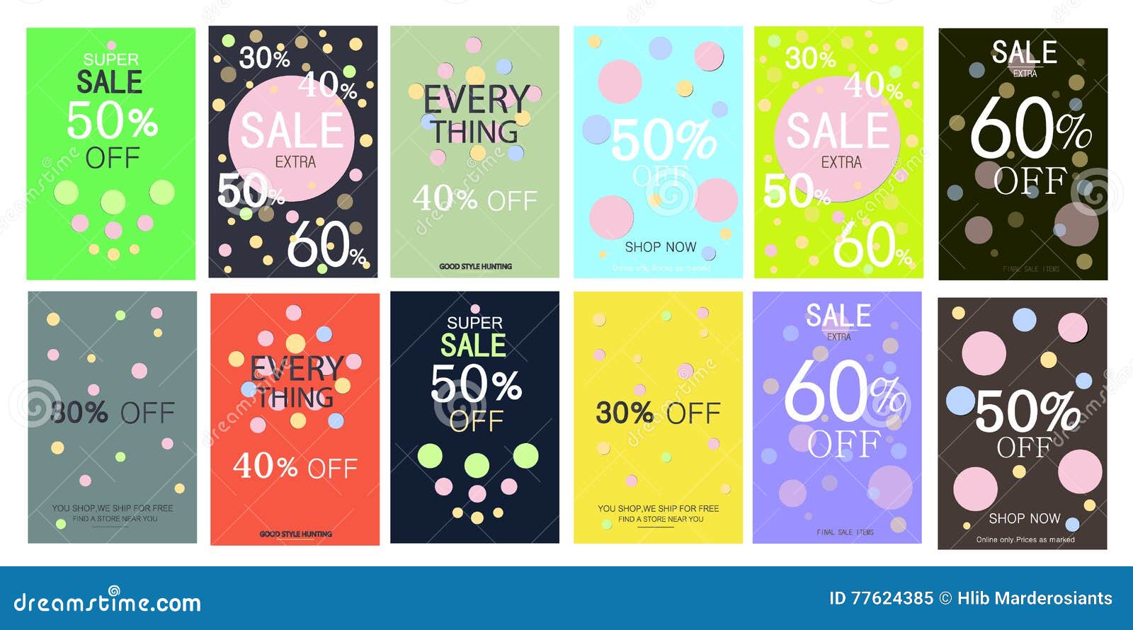 Big Set of Twelve Pieces Discount Banners. Vector Illustration Stock