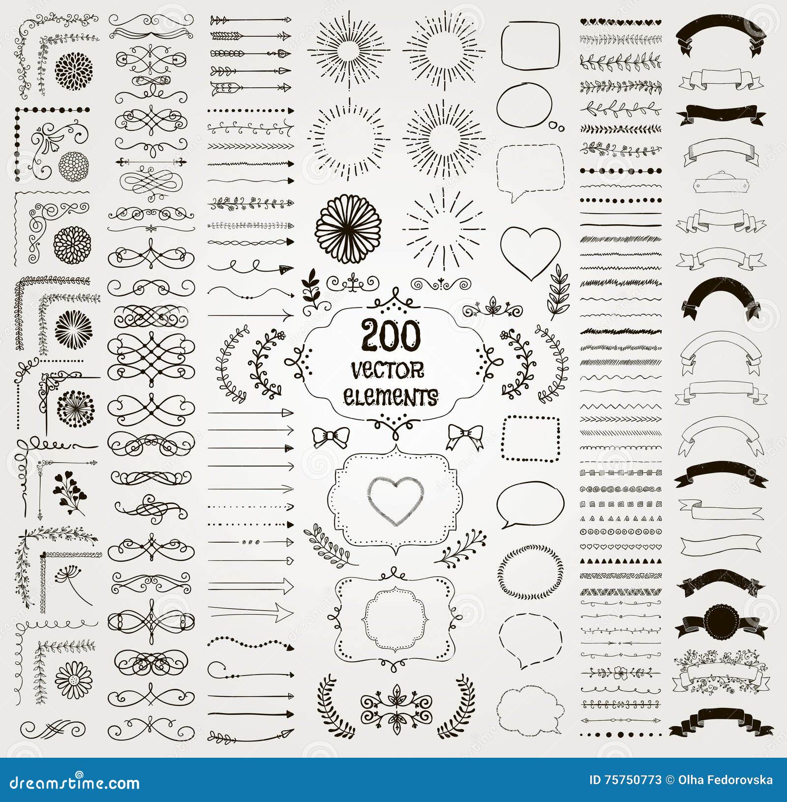 Big Set Of Vector Decorative Hand Drawn Design Elements Big Set Of Vector Decorative Hand Drawn Design Elements