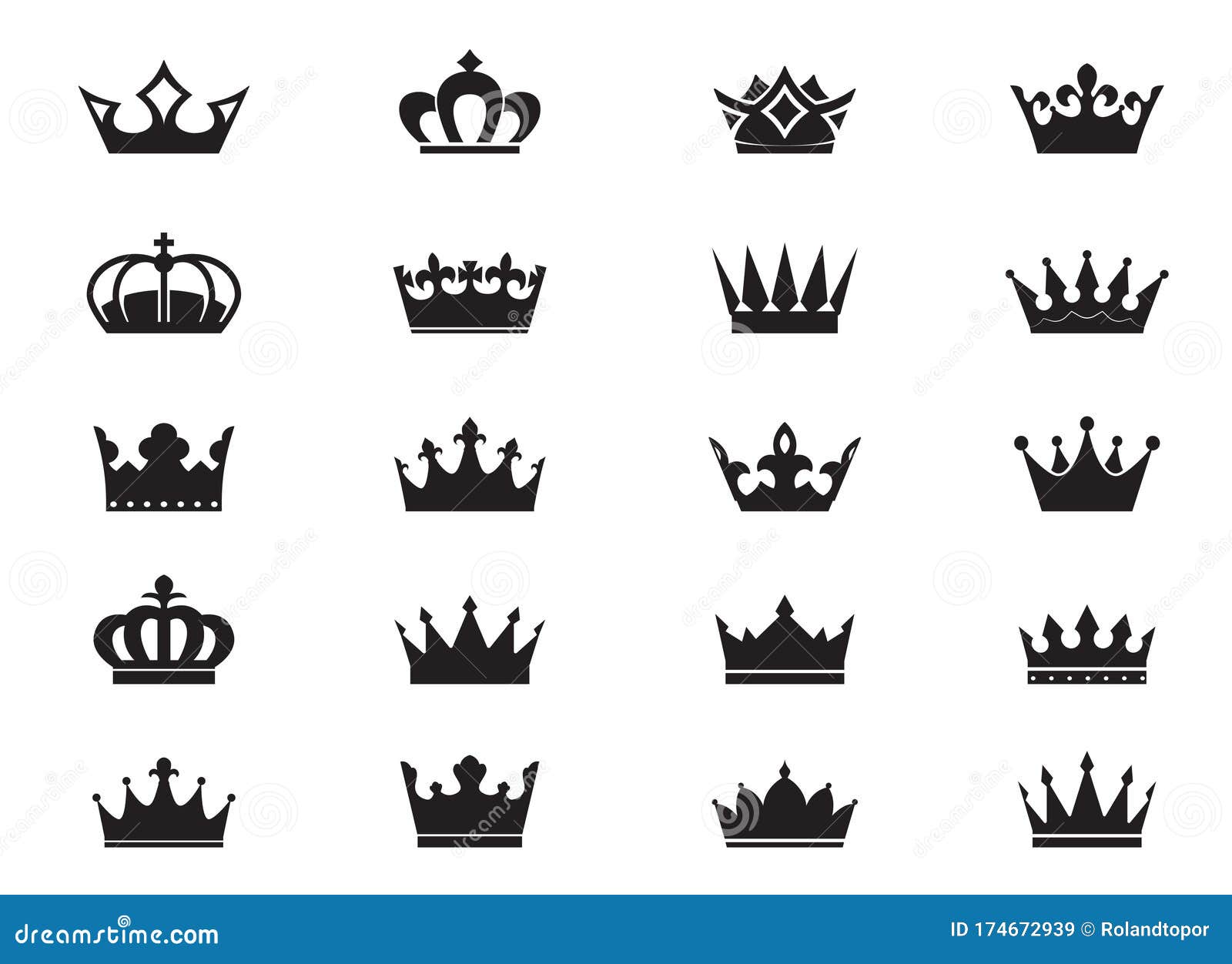Set of Vector King Crowns Icon on White Background. EPS Outline  Illustration Stock Vector - Illustration of crown, jewel: 174672939