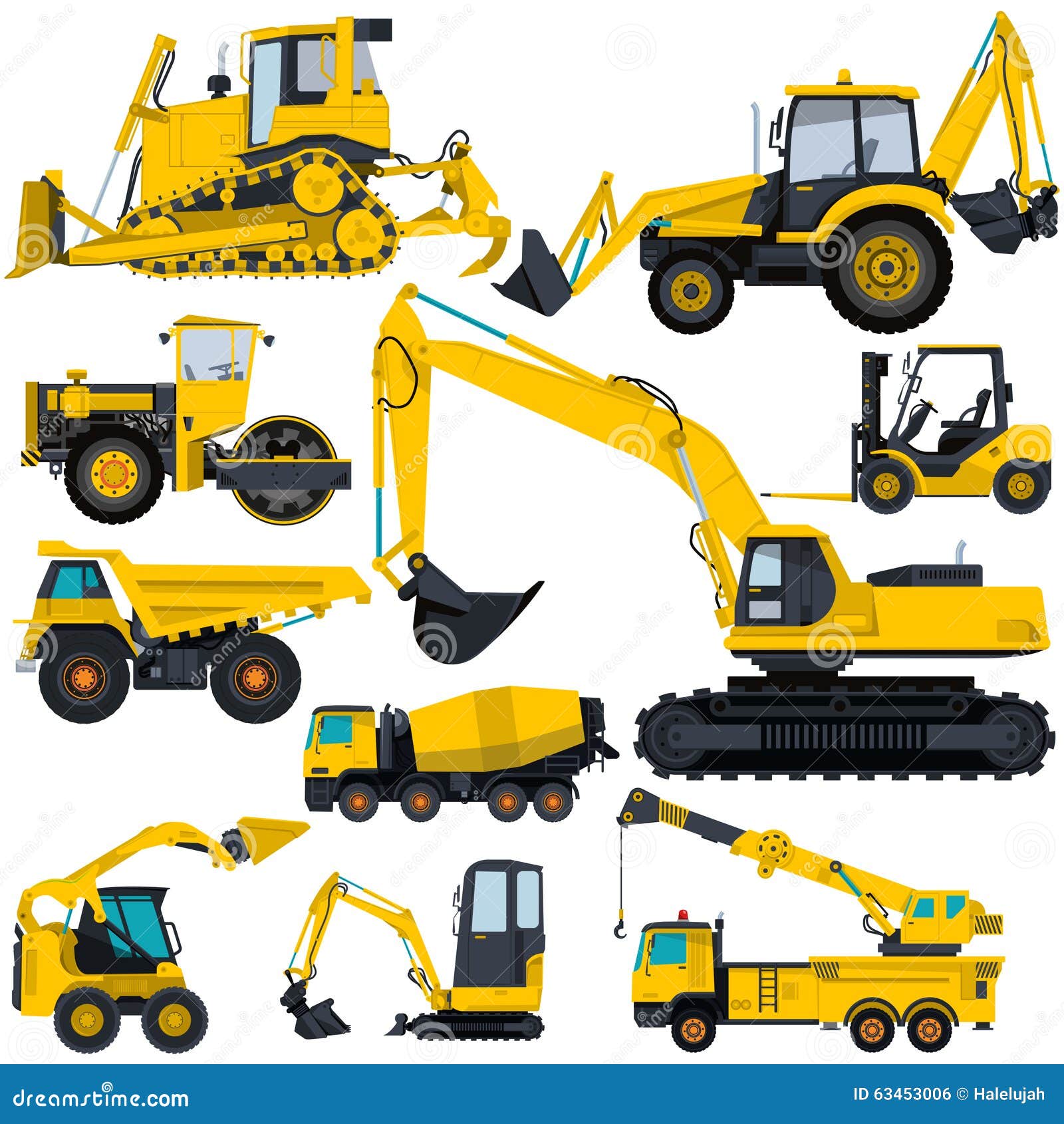 Yellow construction cars and machinery set Vector Image