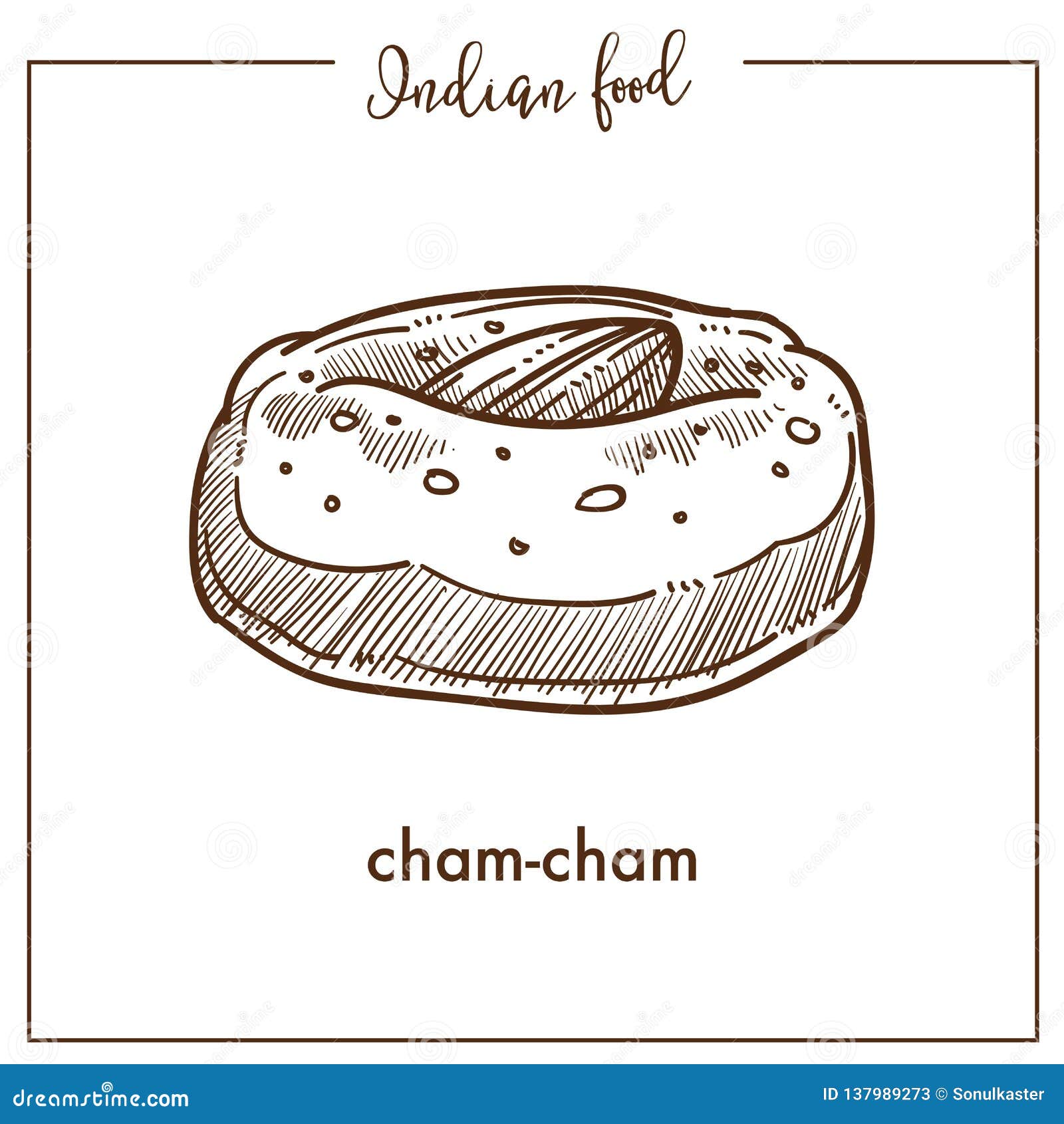Big Soft Cham Cham with Almond from Indian Food. Stock Vector -  Illustration of cartoon, baked: 137989273