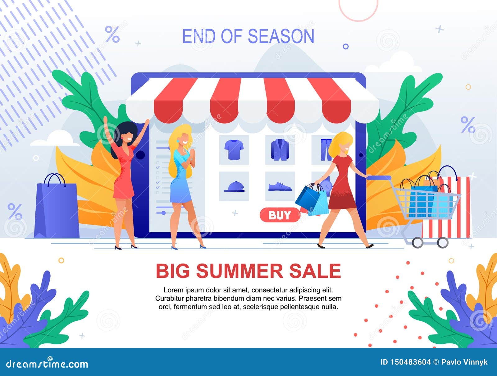 Big Summer Sale. Happy Cartoon Woman ...