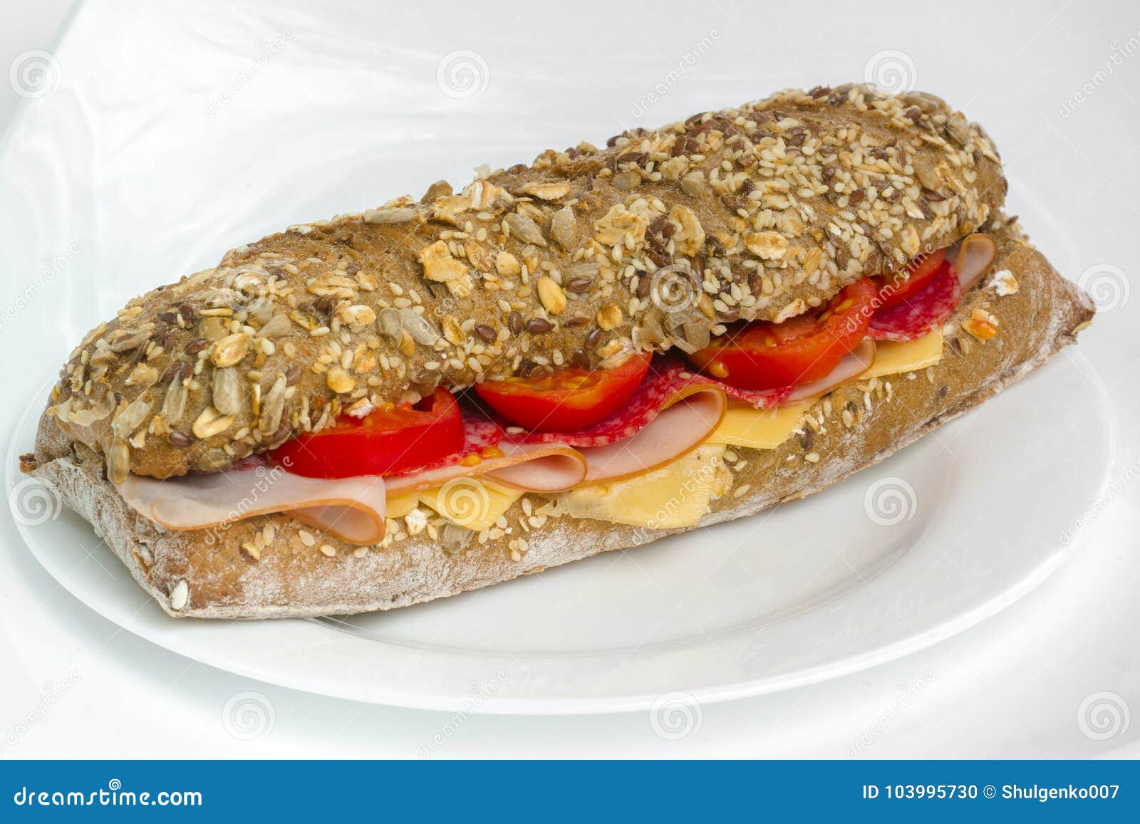 Big Tasty Sandwich with Ham, Tomato and Cheese Stock Photo - Image of ...