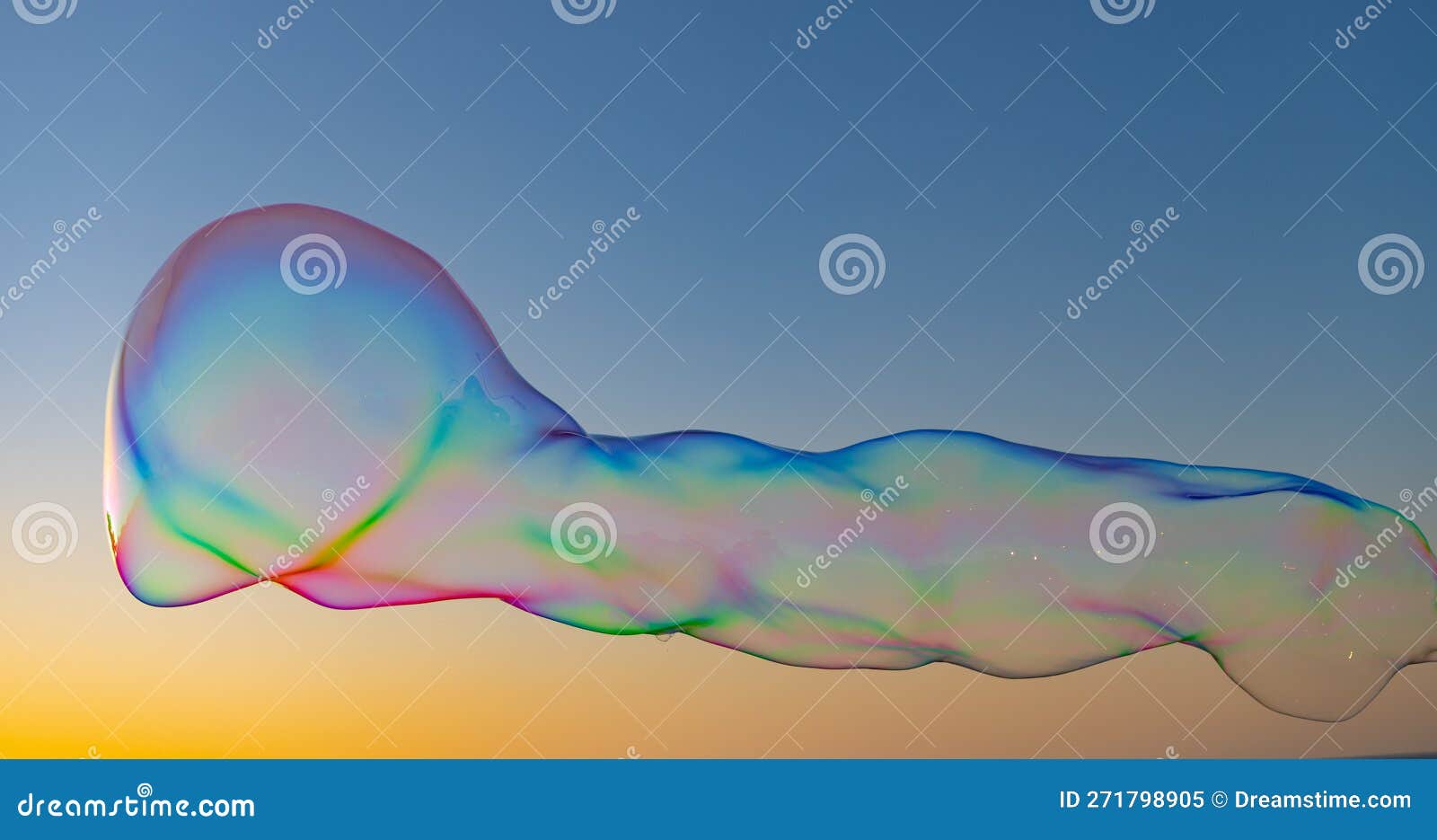 Big Transparent Bubble Sphere in Sky. Bubble Blow Sphere in Sky. Bubble