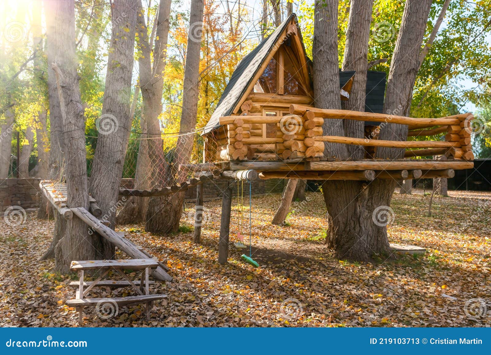 Big tree house in autumn stock image. Image of forest 219103713