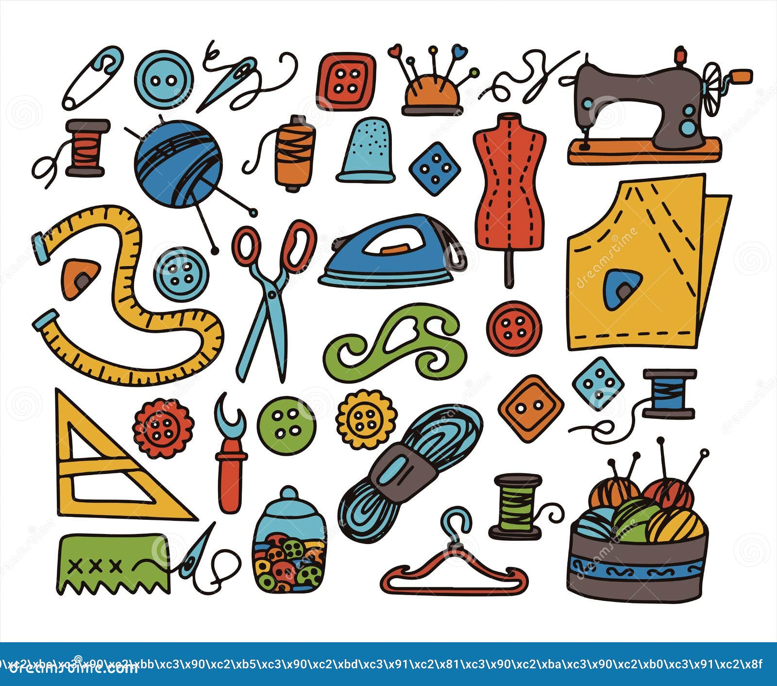 Big Vector Doodle Sewing Set. Vector Tailoring Tools Icons Stock Vector ...