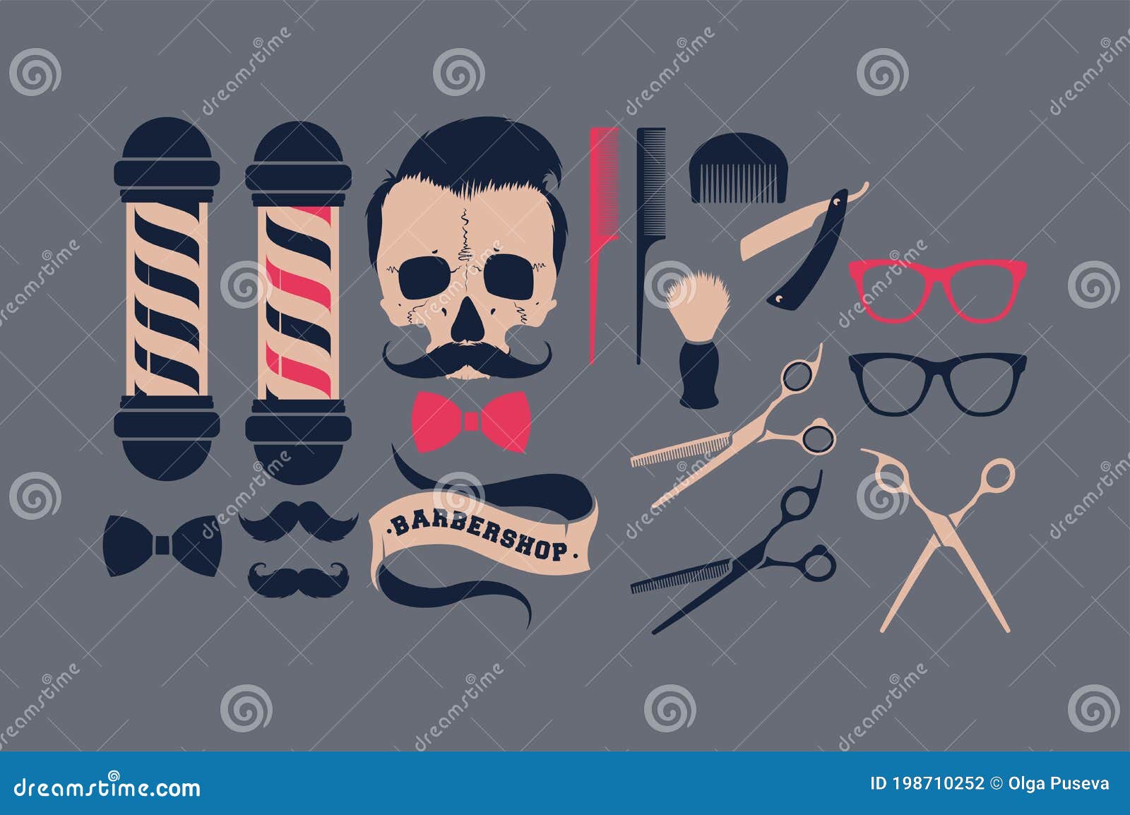 Big Vector Set of Barber Shop Supplies Stock Vector Illustration of