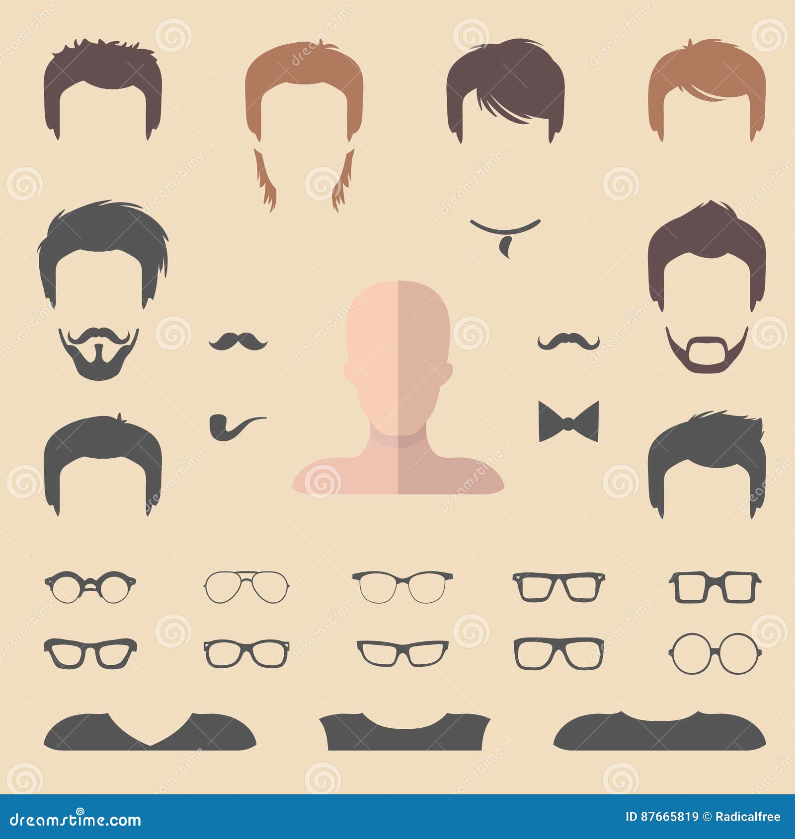 Big Vector Set of Flat Dress Up Constructor with Different Men Haircuts,  Glasses, Beard Etc. Male Faces Icon Creator Stock Vector - Illustration of  person, flat: 87665819