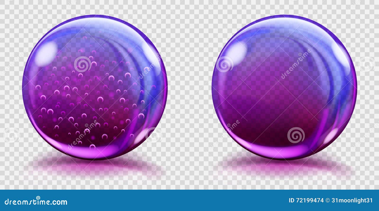Big Violet Glass Spheres with Air Bubbles and without Stock Vector