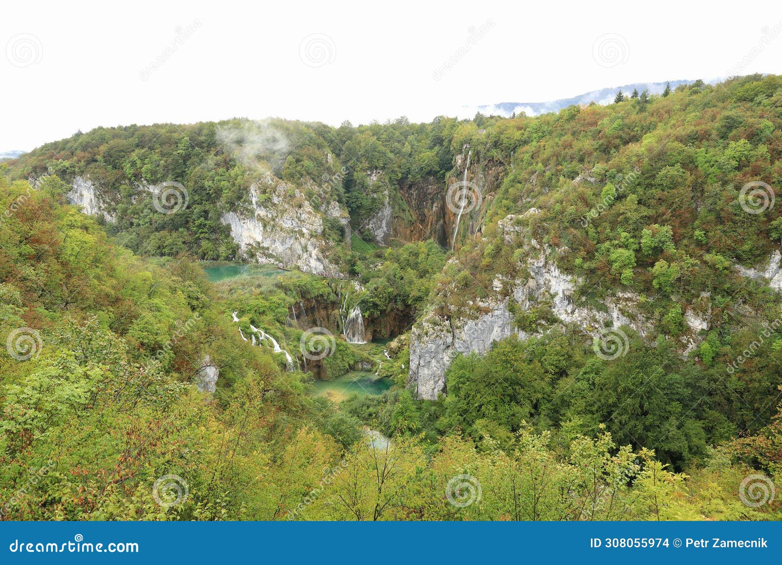 big waterfall and low lakes on plitvicka jezera in croatia