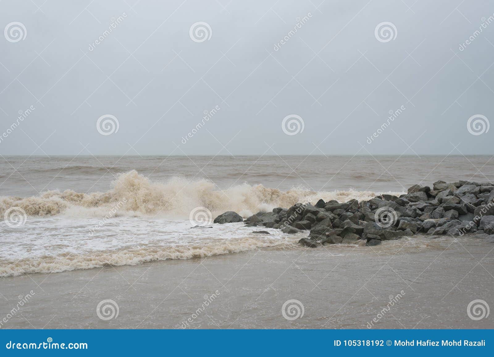 big waves at pantai cinta berahi beach locates in kota bharu, kelantan, malaysia