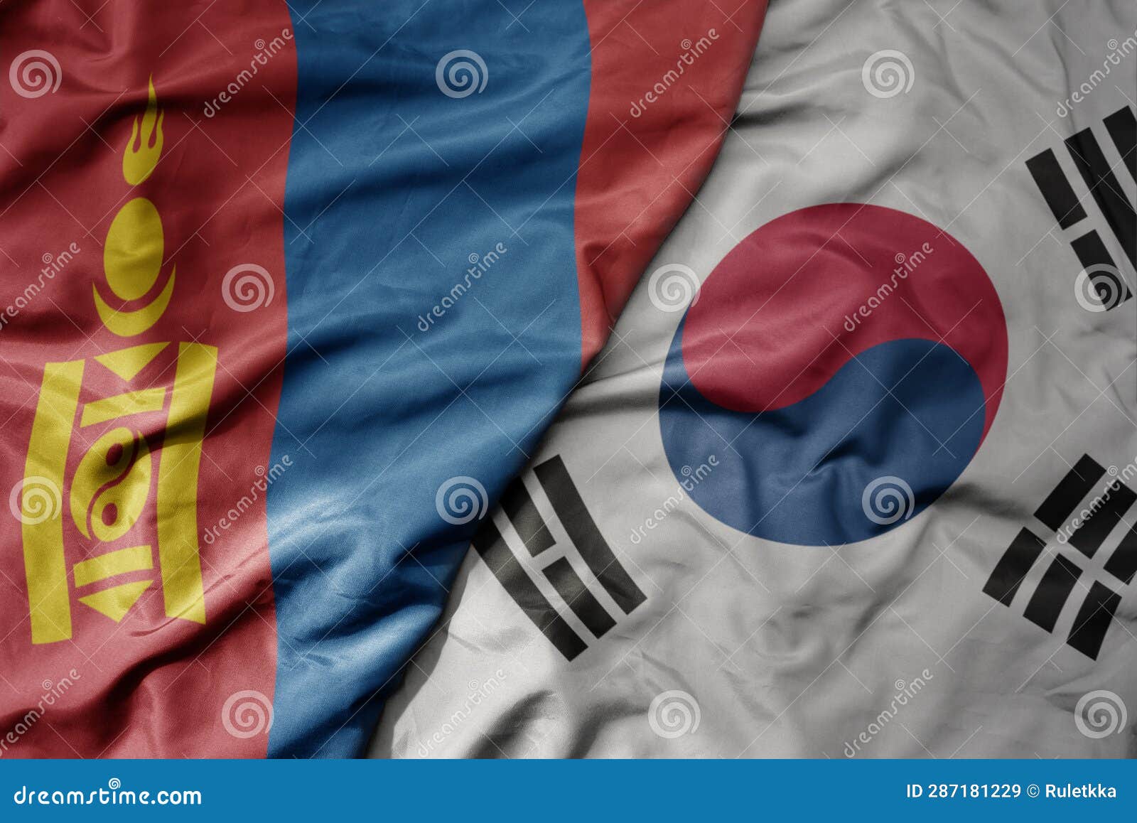 Big Waving Realistic National Colorful Flag of Mongolia and National ...