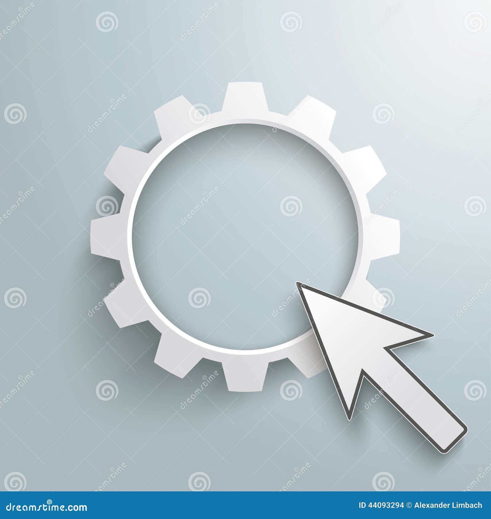 Big White Gear Cursor. Infographic design on the grey background.
