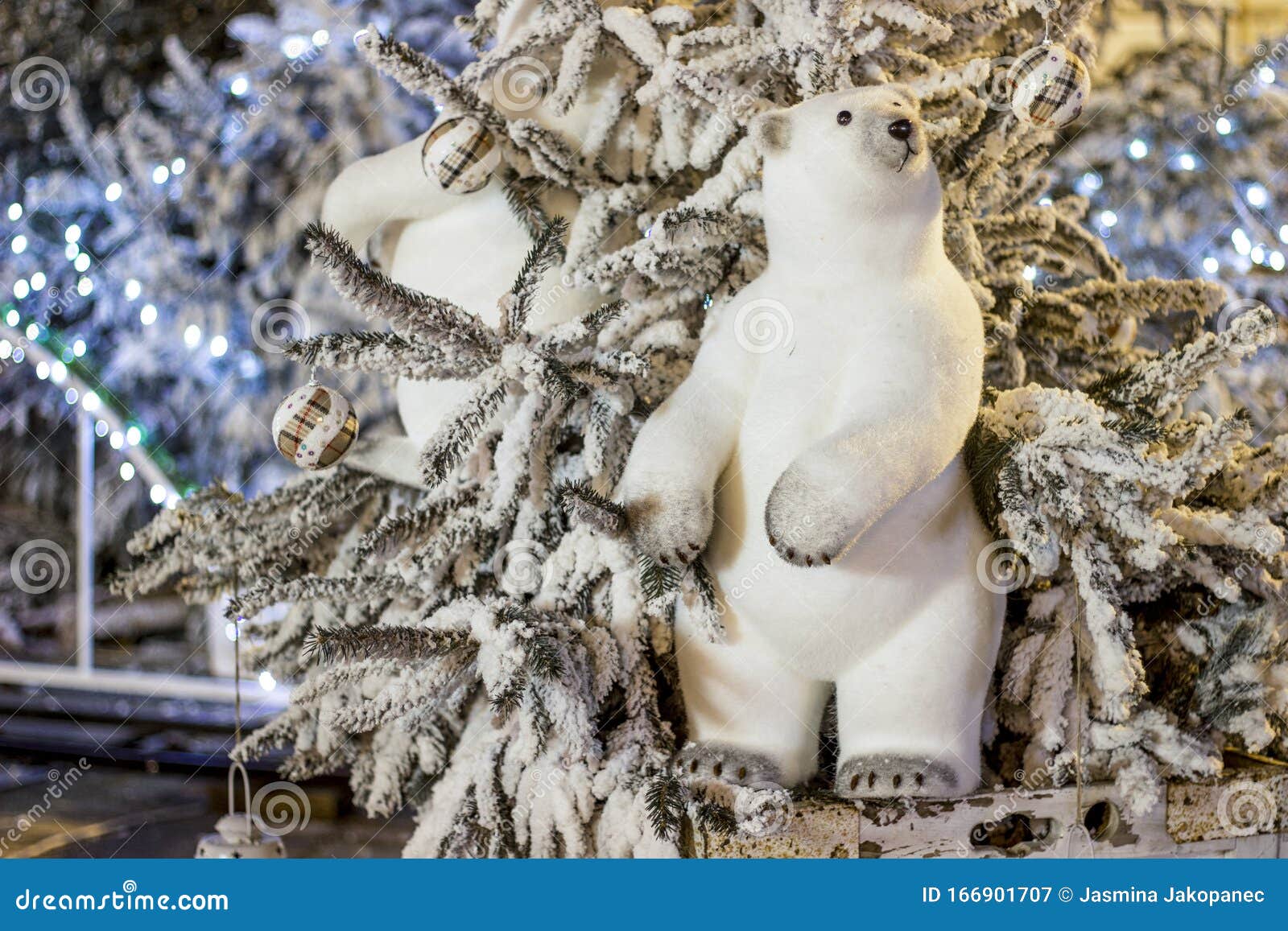 Big White Polar Bear and Christmas Decorations. Stock Image ...