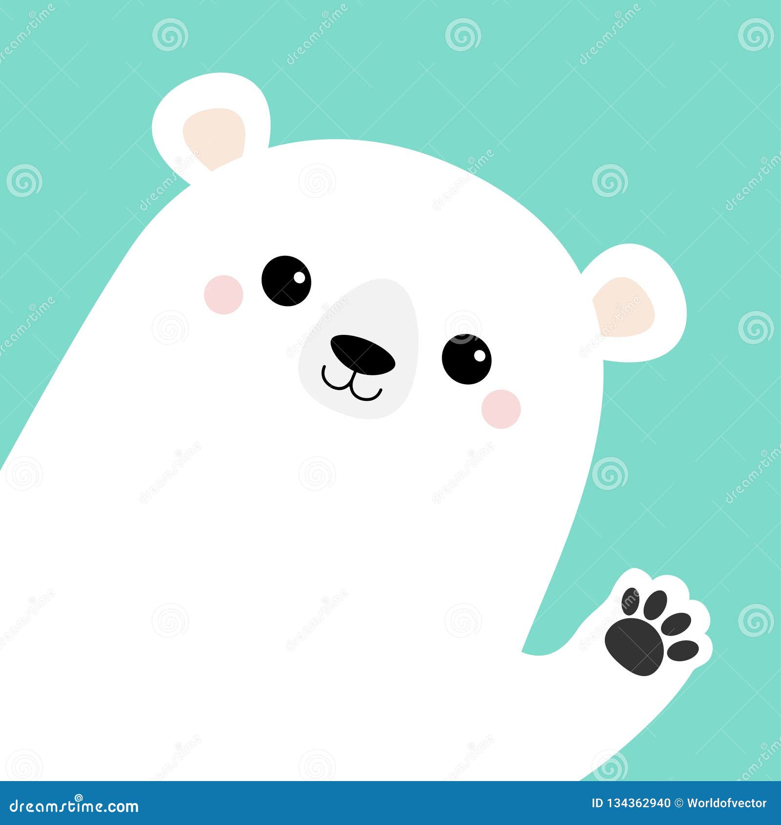 Big White Polar Bear Waving Hand Paw Print. Cute Cartoon Funny Kawaii Baby  Character. Merry Christmas Greeting Card. Flat Design Stock Vector -  Illustration of humorous, festive: 134362940