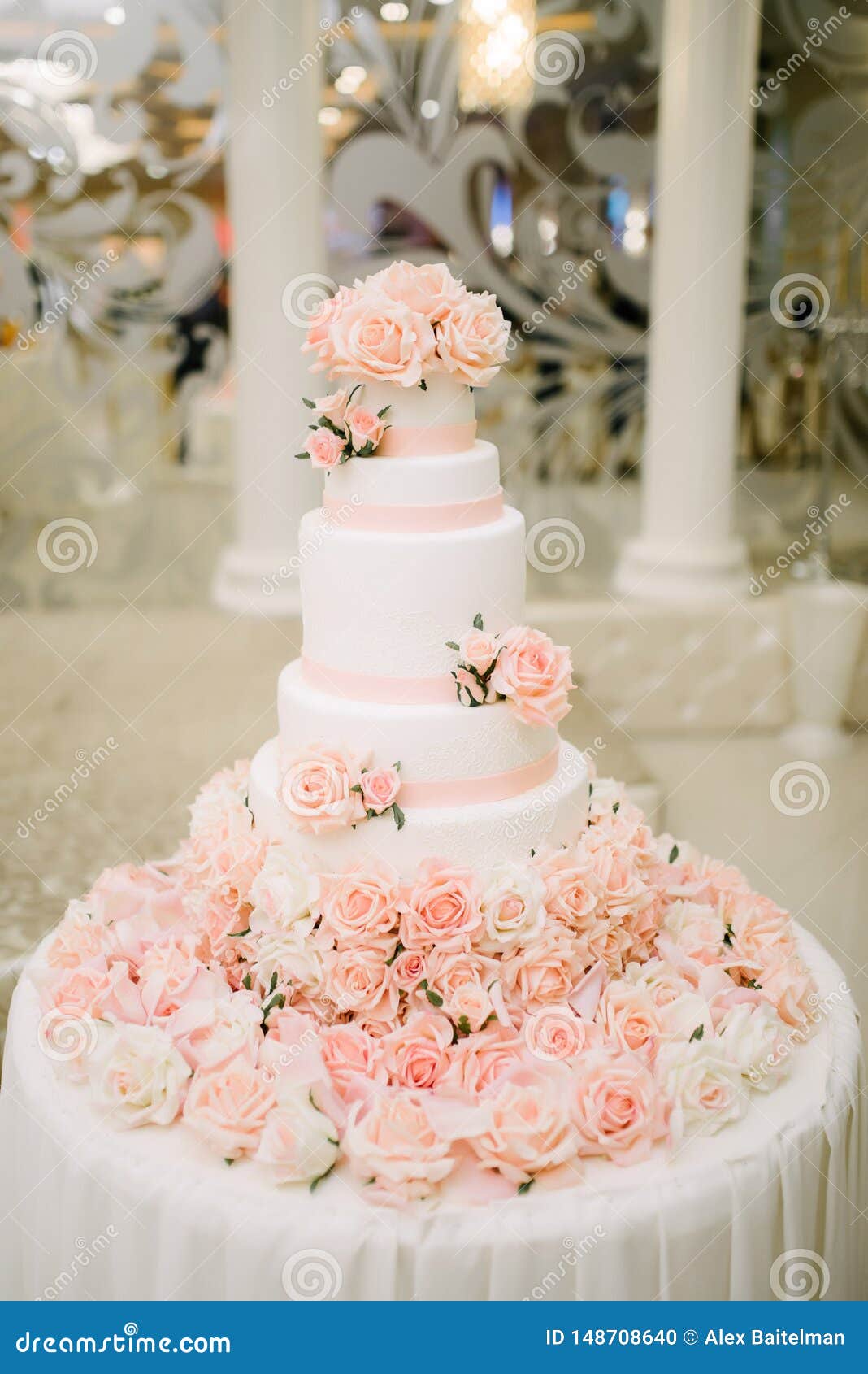 Big White Wedding Cake with Fruit is on the Table Stock Photo ...
