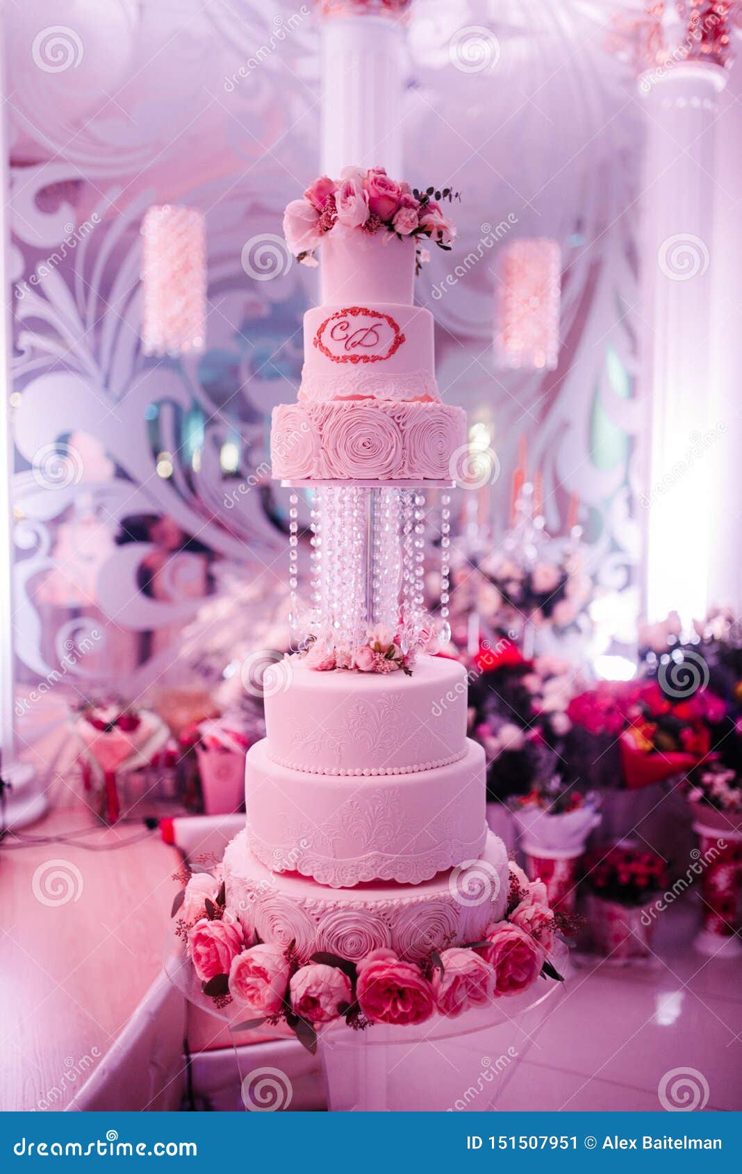 Big White Wedding Cake with Fruit is on the Table Stock Image ...