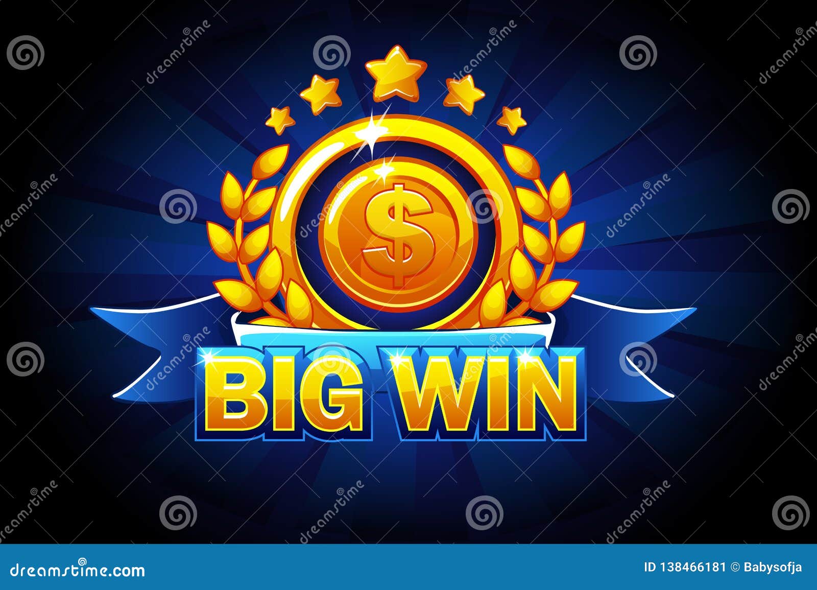 Big Win Banner with Blue Ribbon and Text. Vector Illustration for Casino,  Slots, Roulette and Game UI Stock Vector - Illustration of celebration,  business: 138466181