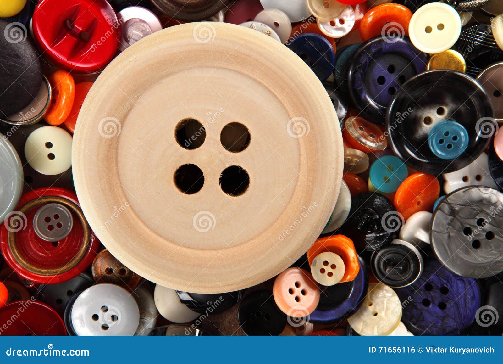 Big Wooden Button on Sewing Buttons Background Stock Photo Image of