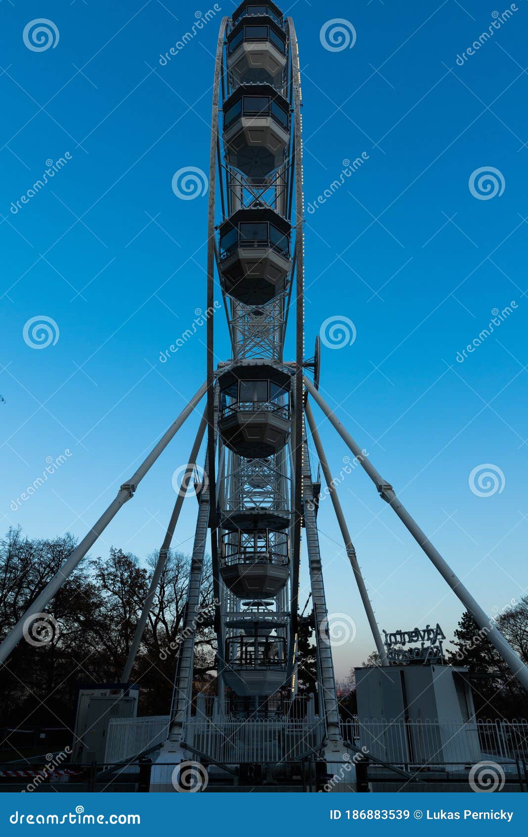 biggest ferris wheel in brno, czech republic in moravske square during set up for christmas event captured at night time