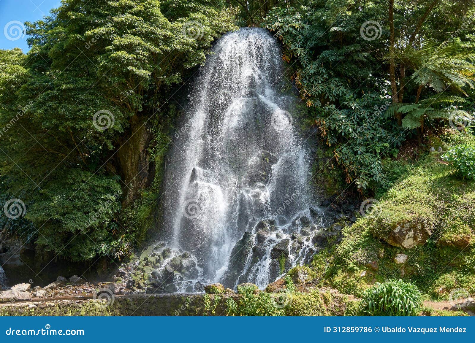 biggest waterfall at parque natural da ribeira dos caldeiroes, sao miguel, azores, portugal