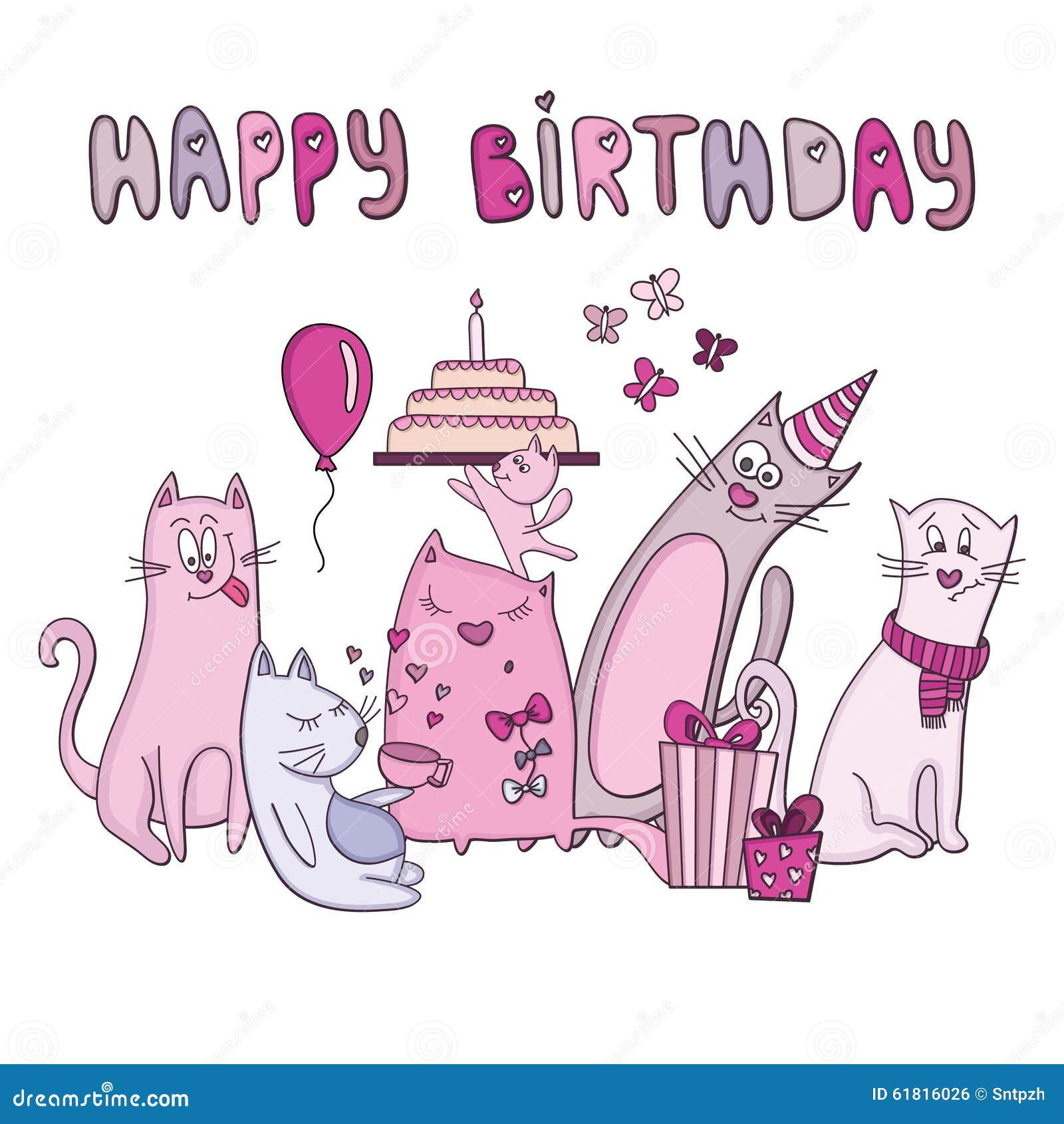 Biglietto Di Auguri Per Il Compleanno Con I Gatti Illustrazioni Vettoriali E Clipart Stock 19 Illustrazioni Stock