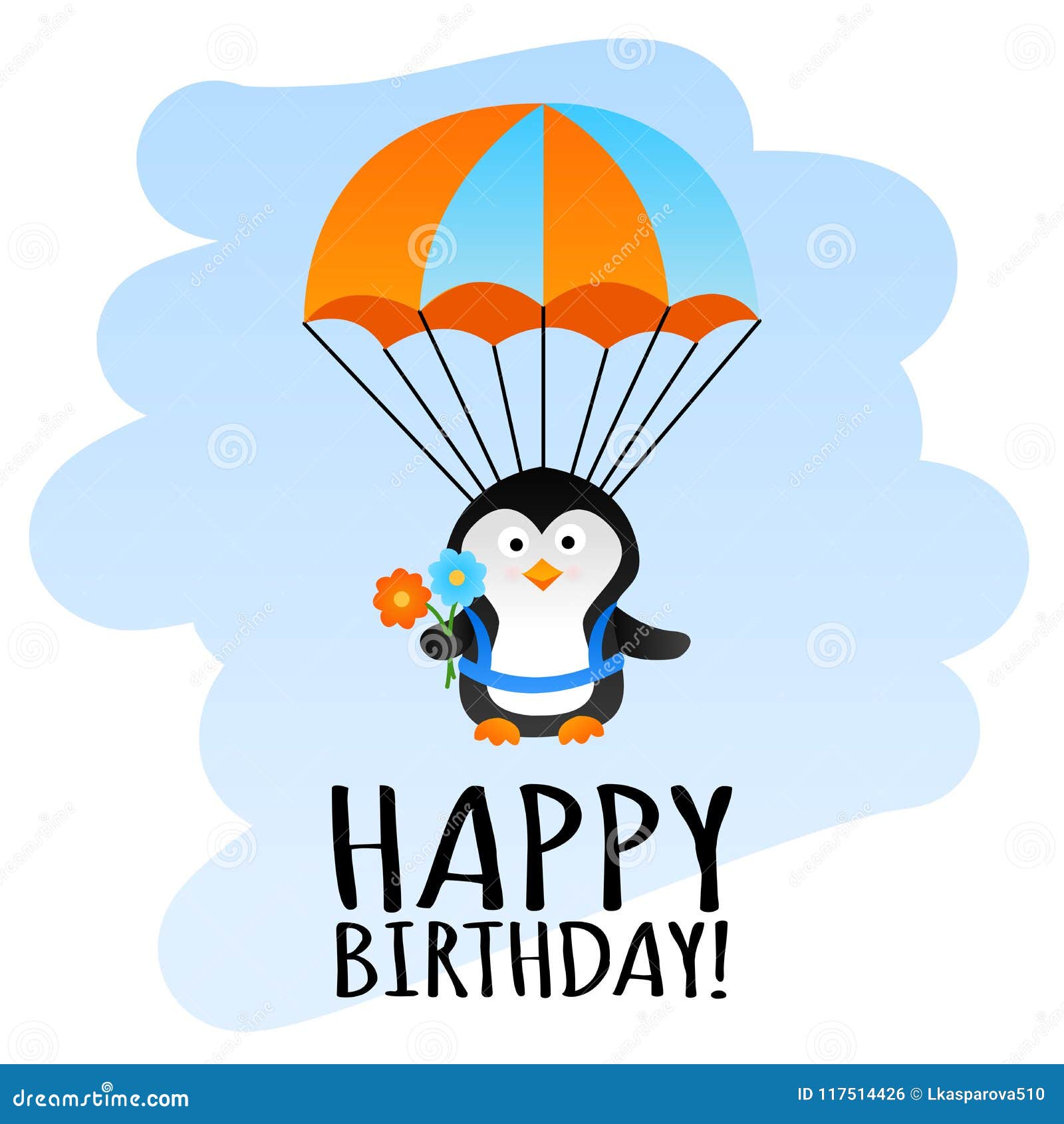 Biglietto Di Auguri Per Il Compleanno Divertente Con Il Pinguino Del Paracadute Fotografia Stock Illustrazione Di Arte Animale