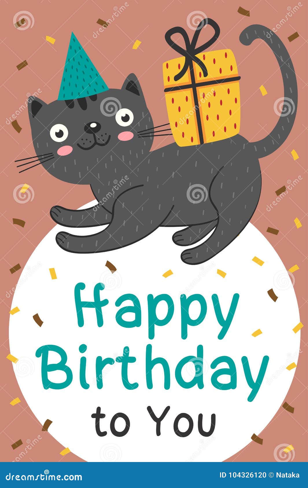 Biglietto Di Auguri Per Il Compleanno Felice Con Il Gatto Nero Ed Il Regalo Illustrazione Vettoriale Illustrazione Di Animale Carattere