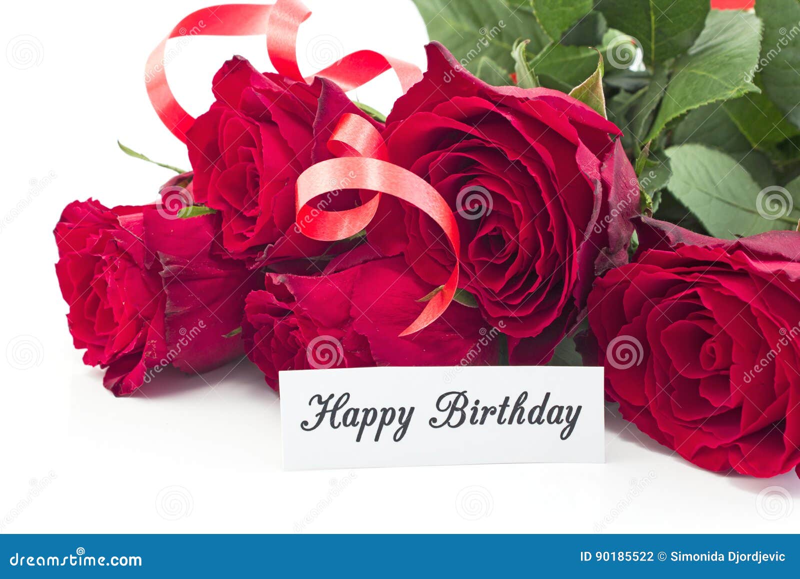 Biglietto Di Auguri Per Il Compleanno Felice Con Il Mazzo Delle Rose Rosse Fotografia Stock Immagine Di Frase Fragrante
