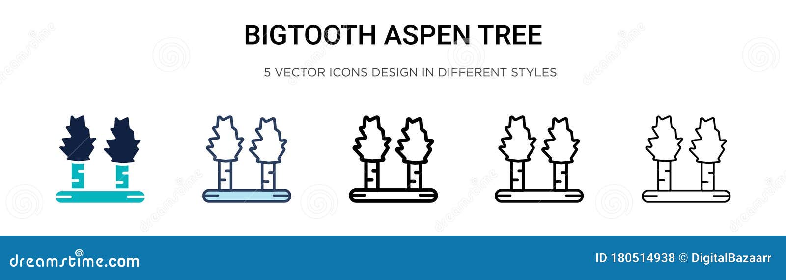 bigtooth aspen tree icon in filled, thin line, outline and stroke style.   of two colored and black bigtooth