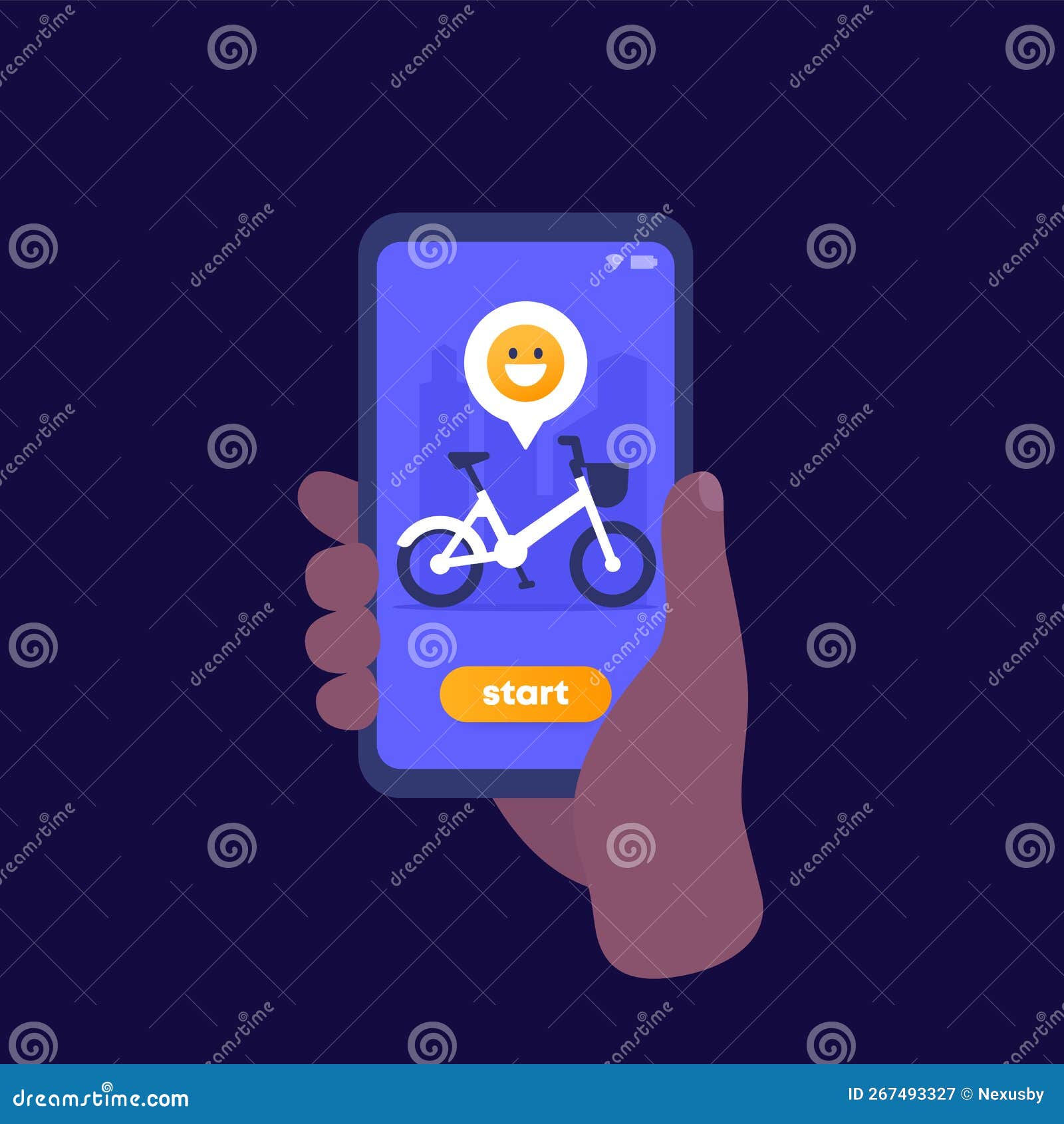 Bike, Bicycle Sharing Mobile App, Start a Ride Stock Vector
