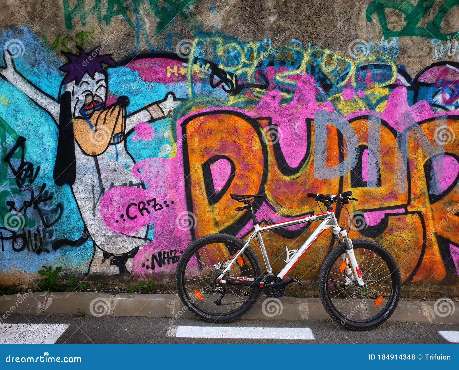 Bike and Graffiti editorial stock photo. Image of colored 184914348