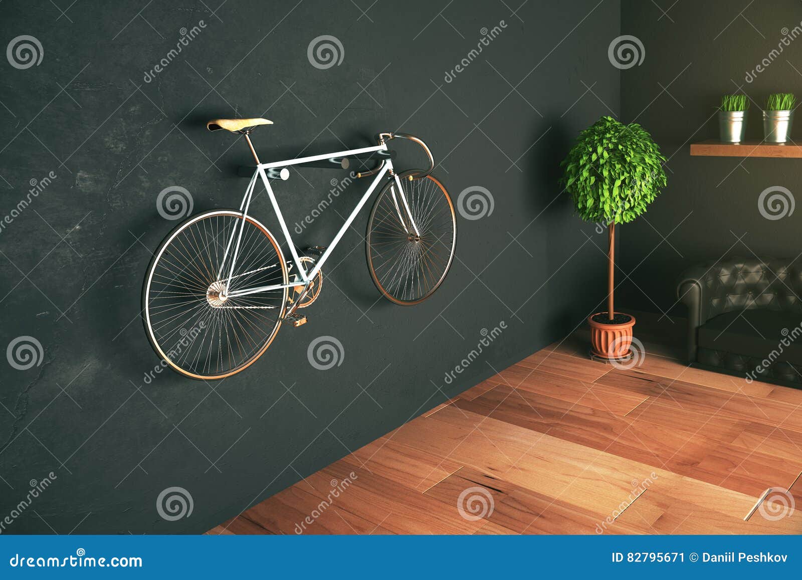 Bike hanging on wall stock illustration. Illustration of floor 82795671