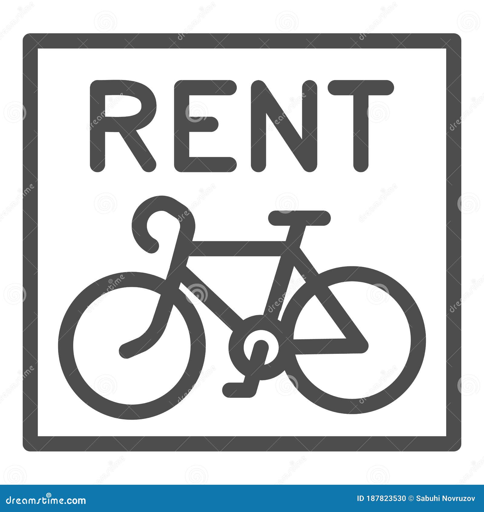 Bike Rental Signboard Line Icon, Outdoor Sport Concept, Bicycle Logo for Shop or Rental Business Icon on White Stock Vector