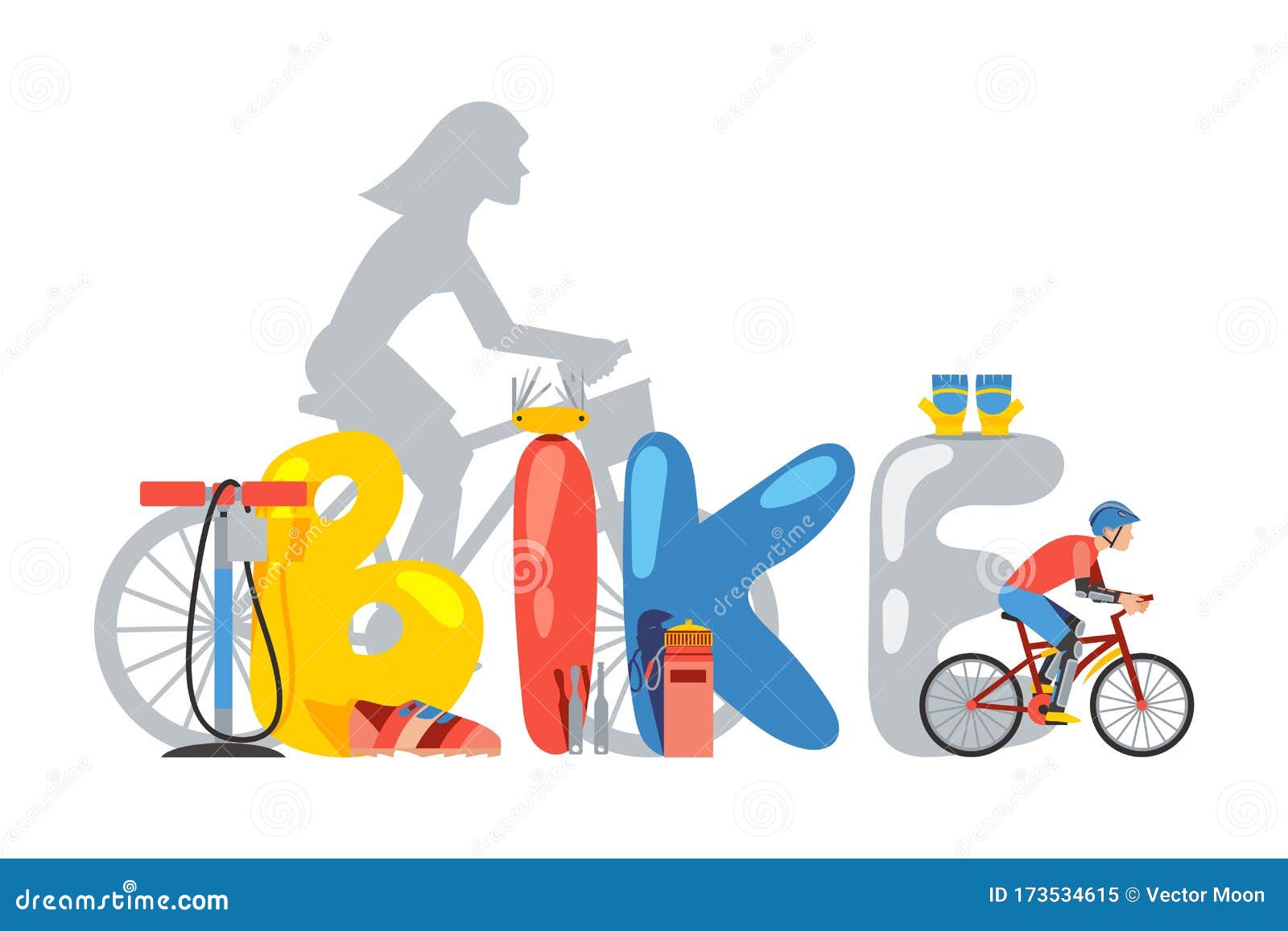 Bike Shop Typography Poster, Bicycle Accessories Banner, Vector Illustration Stock Vector - Illustration of poster, creative: 173534615