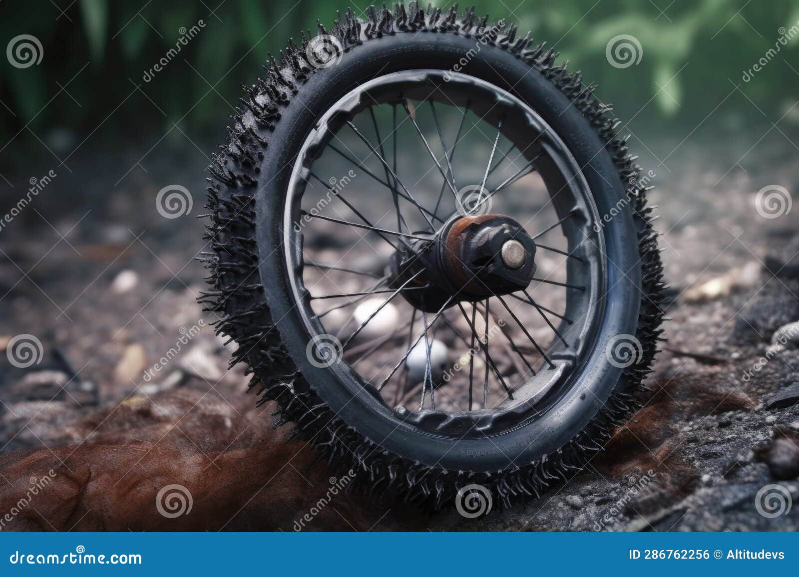Bike Tire with Visible Puncture Hole and Tools Stock Photo Image of
