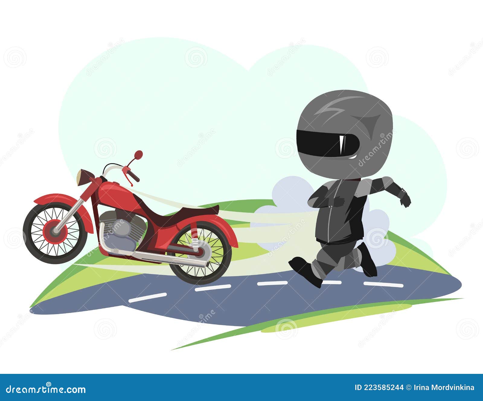 Biker Cartoon. Child Illustration. Chasing Bike. Sports Uniform and Helmet.  Cool Motorcycle. Chopper Stock Vector - Illustration of helmet, uniform:  223585244