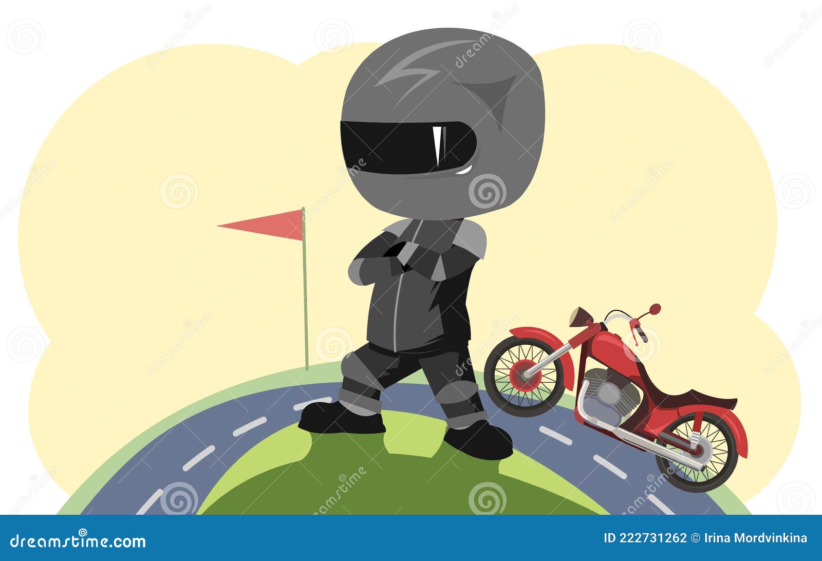Biker Cartoon. Child Illustration. Sports Uniform and Helmet. End of Road.  Cool Motorcycle. Chopper Bike. Funny Stock Vector - Illustration of  motorcycle, ride: 222731262