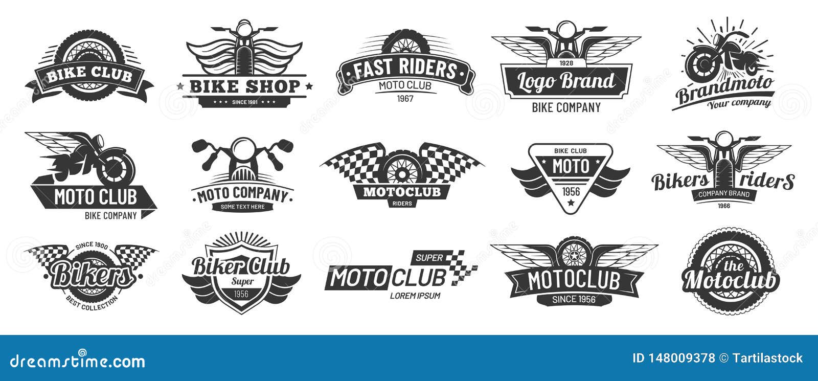 biker club emblems. retro motorcycle rider badges, moto sports emblem and motorbike silhouette badge  set