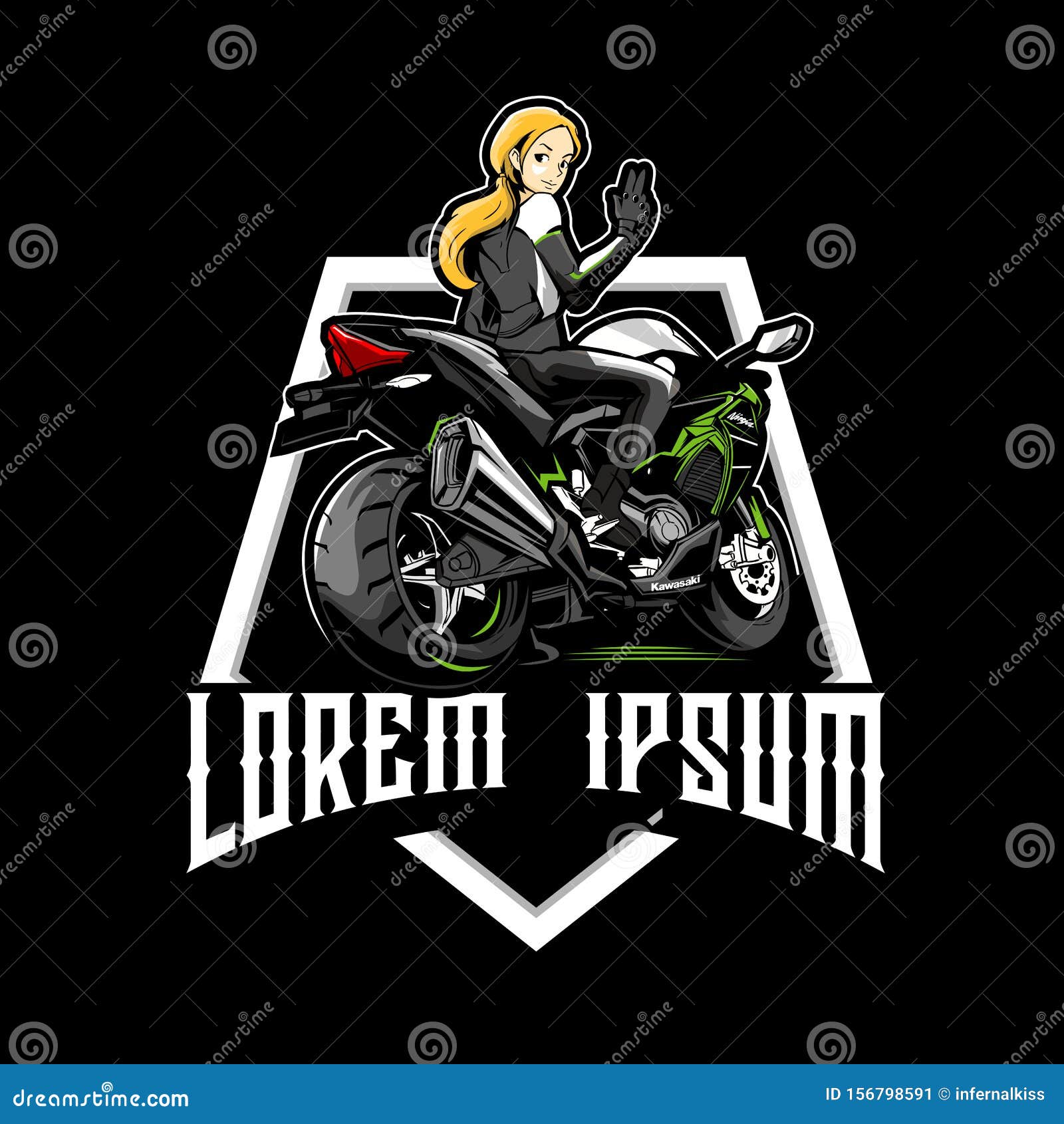 women on sport motorbikes cartoon character  logo